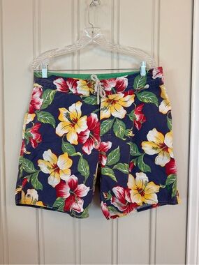 Men's Vintage Ralph Lauren Polo Navy Floral Swim Trunks Tropical Hibiscus